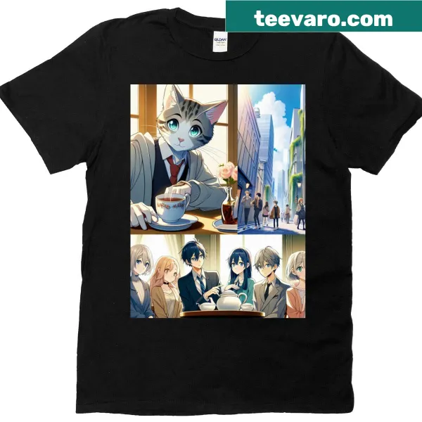 Cute T-shirt with whiskers and tea graphic illustration