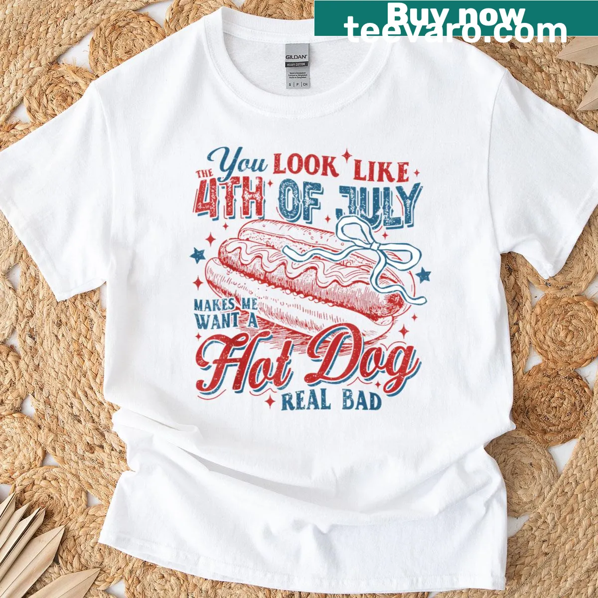 Funny 4th Of July themed T-shirt with hot dog quote — on a men's t-shirt