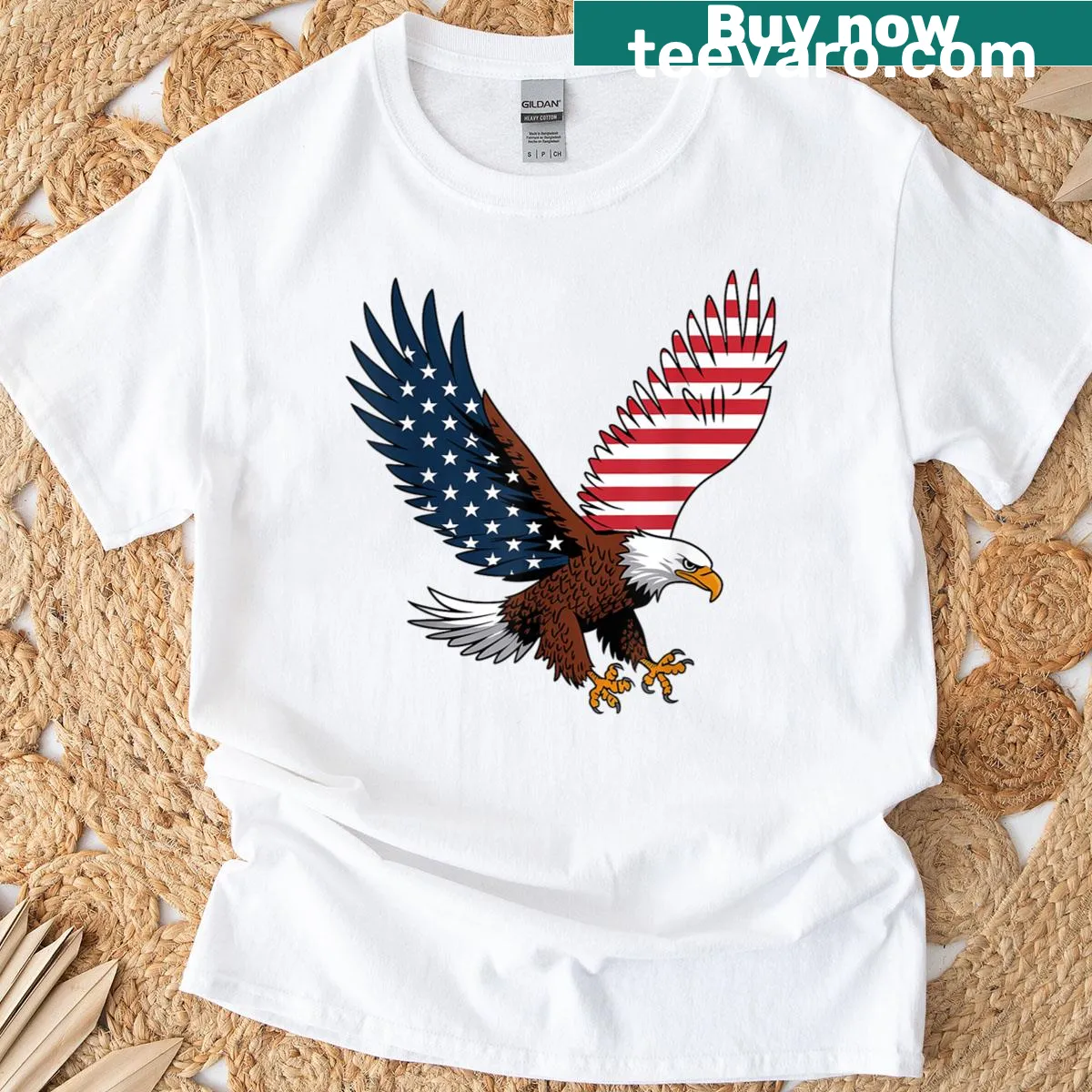 Toddler T-shirt featuring a bald eagle and American flag design. — on a men's t-shirt