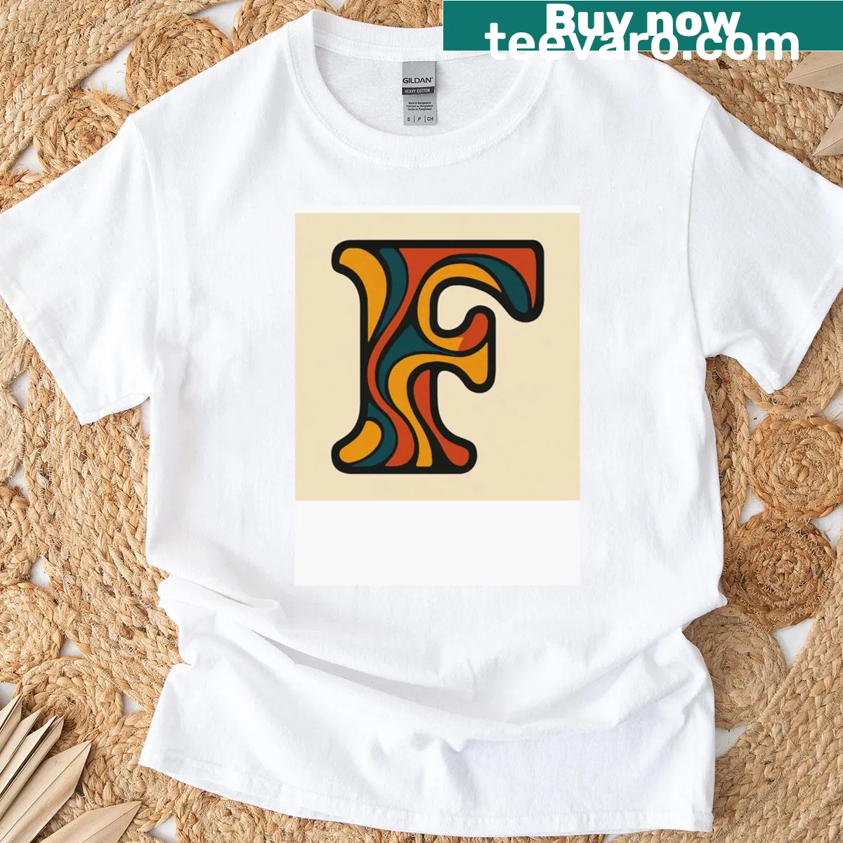 Abstract psychedelic letter F T-shirt designed for personalization — on a men's t-shirt