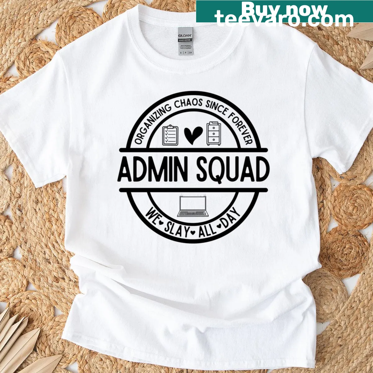 Illustrative Admin Squad T-shirt with playful design and bold lettering — on a men's t-shirt