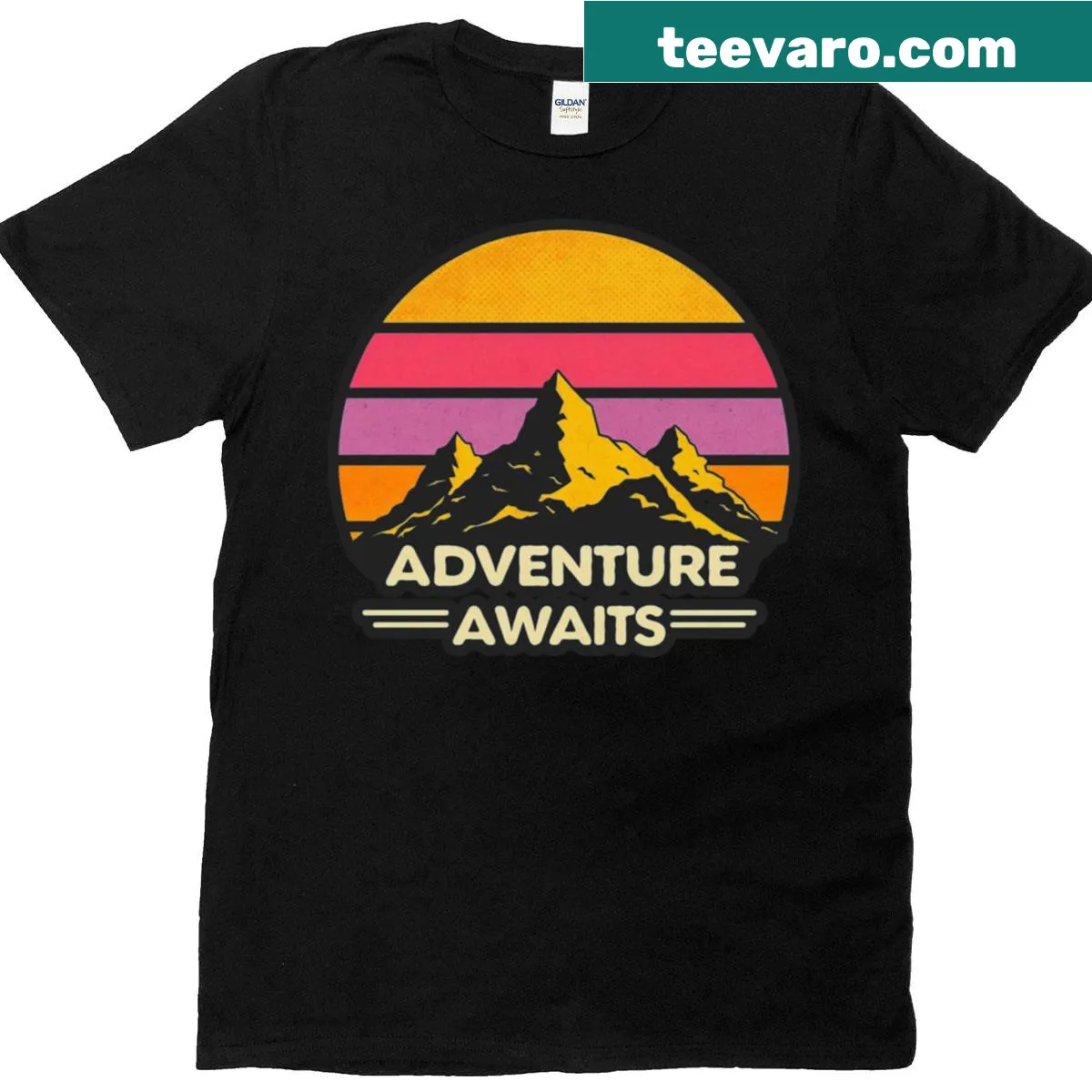Adventure Awaits graphic T-shirt with inspirational text — on a men's t-shirt