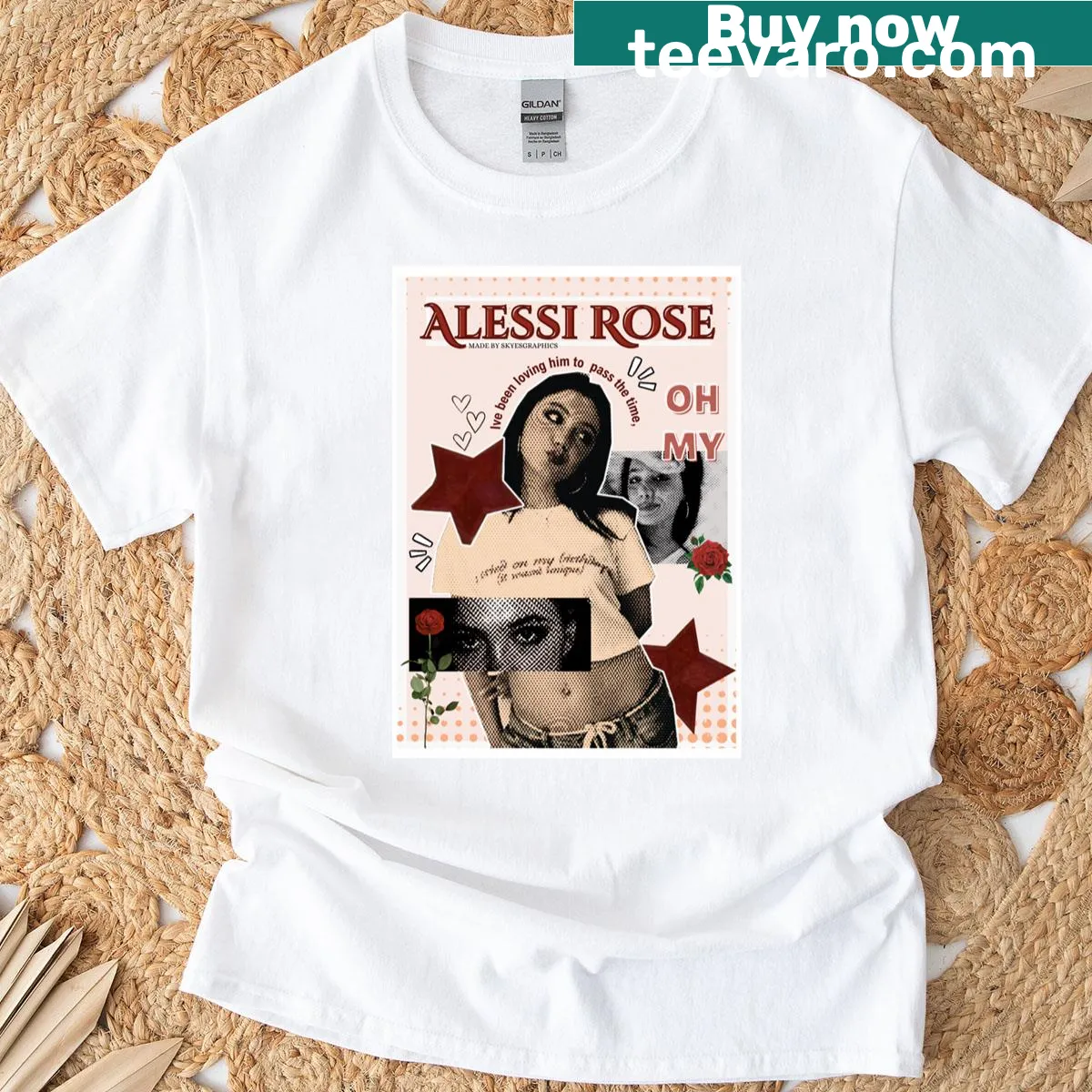 Vintage-style T-shirt featuring Alessi Rose artwork and typography design. — on a men's t-shirt