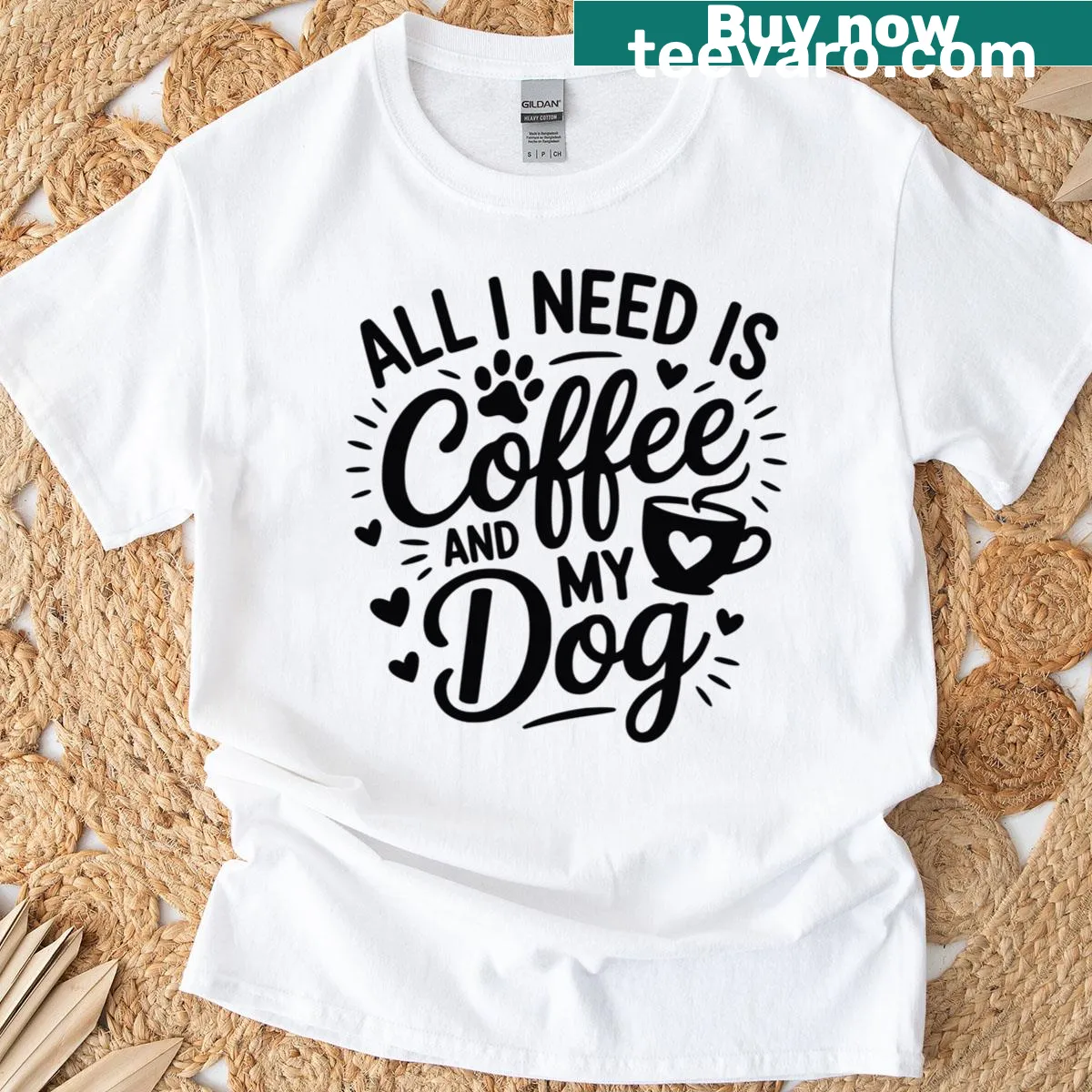 Quote T-shirt: All I Need Is Coffee And My Dog — on a men's t-shirt