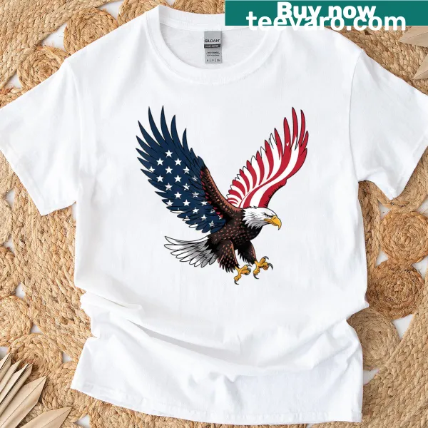 Bald eagle t-shirt featuring American flag design for Independence Day