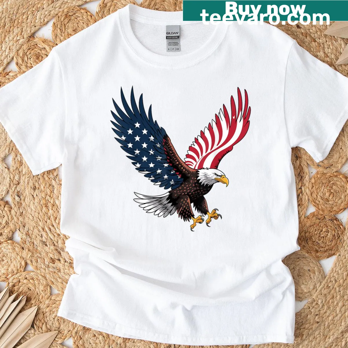 Bald eagle t-shirt featuring American flag design for Independence Day — on a men's t-shirt