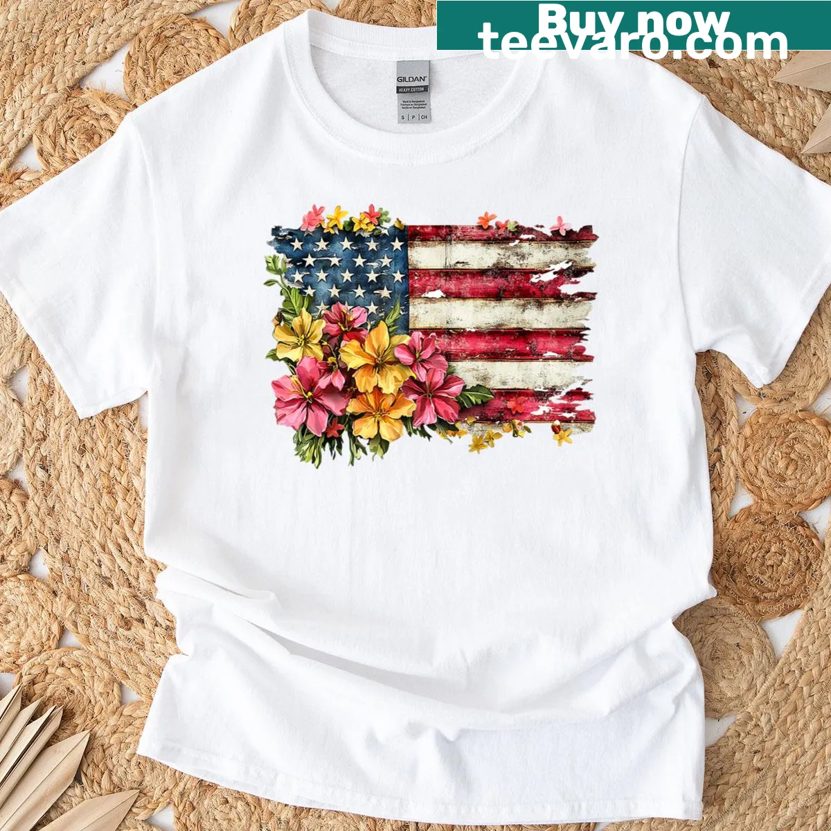 Bold American flag colors t-shirt for patriotic celebrations — on a men's t-shirt
