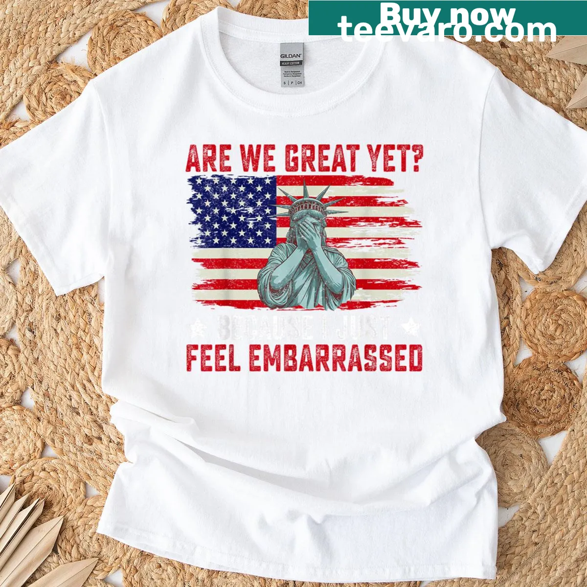 Sarcastic T-shirt with the phrase about feeling embarrassed — on a men's t-shirt