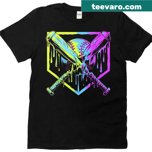 Youth baseball T-shirt with cartoon ice cream drip design.