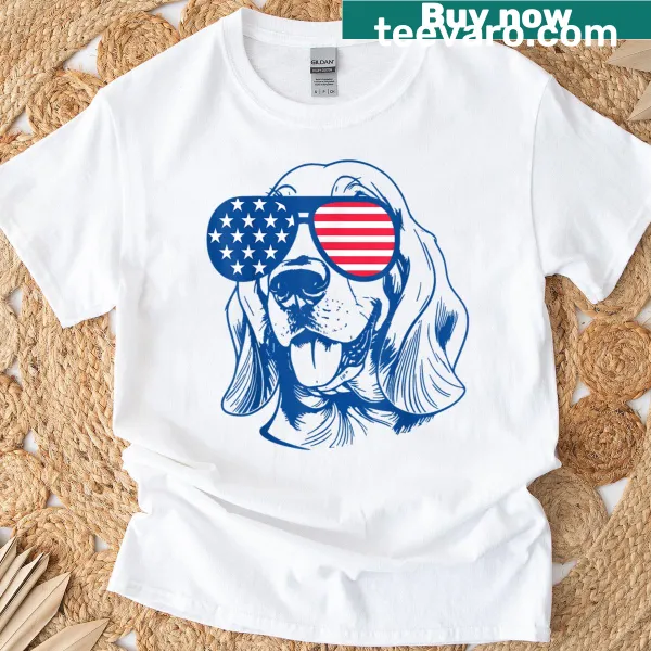 Basset Hound illustration with American flag on a T-shirt