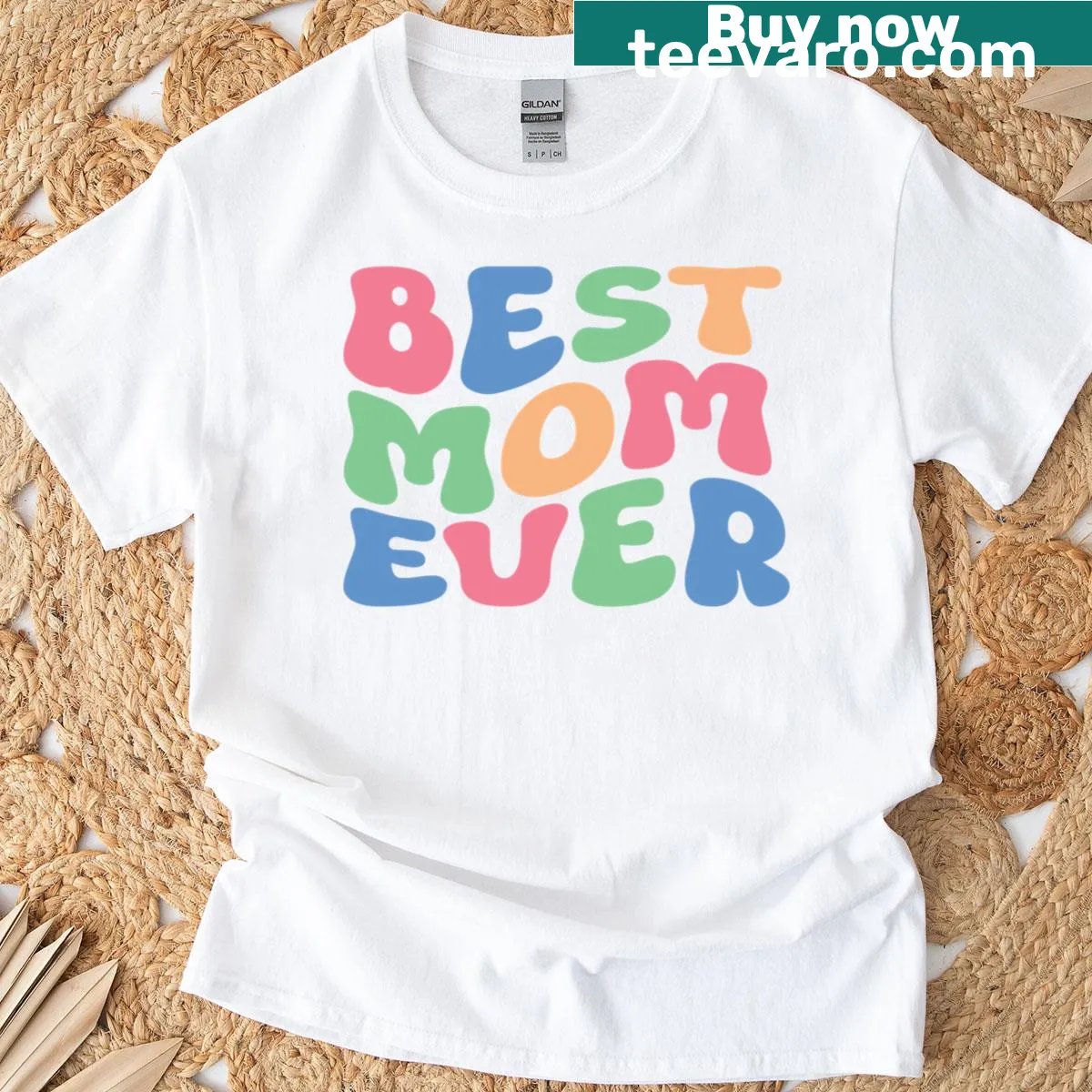Best Mom Ever T-shirt with colorful typography — on a men's t-shirt