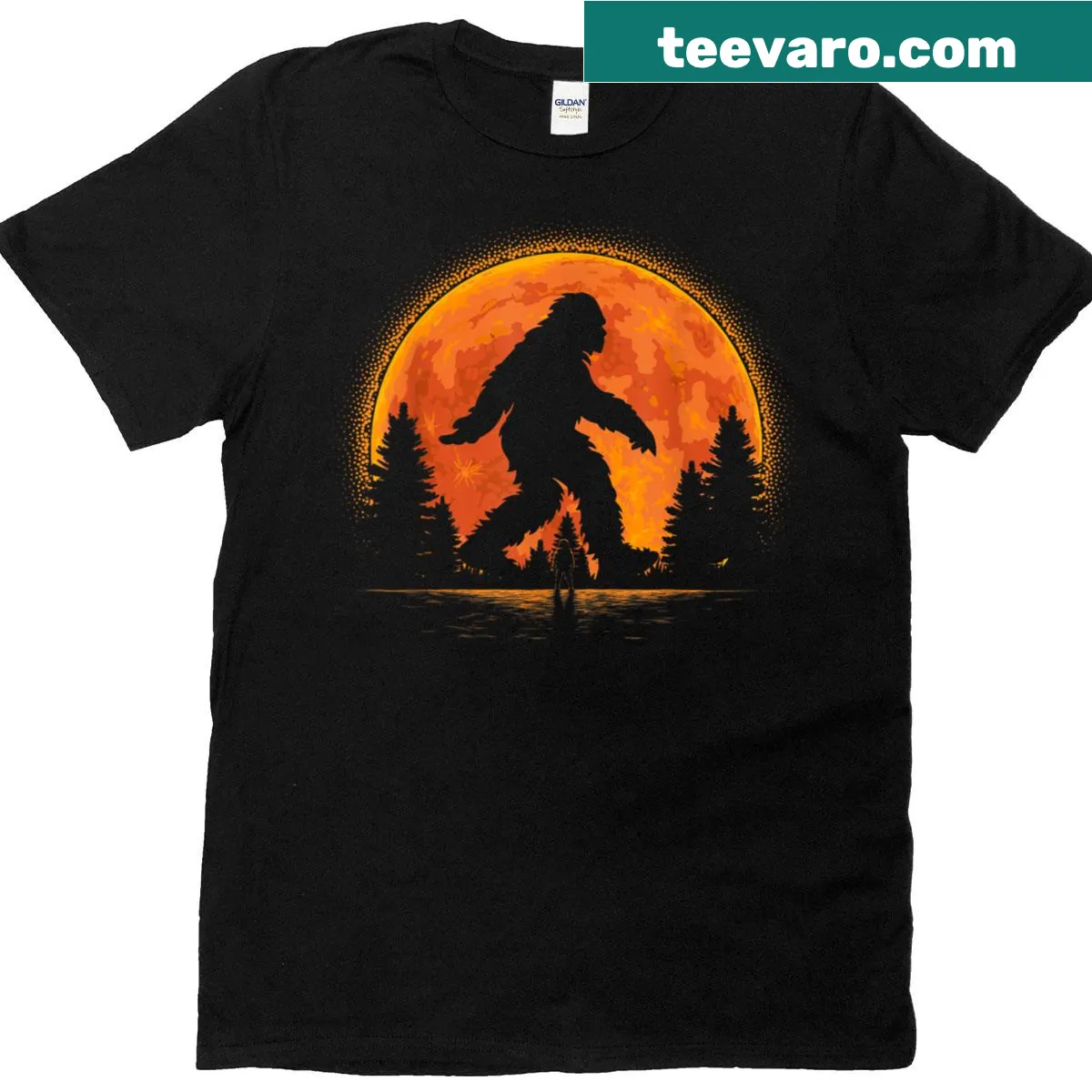 Sasquatch graphic in a forest setting T-shirt — on a men's t-shirt