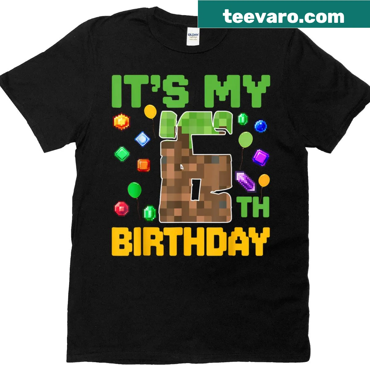 Pixelated number design for a birthday boy's t-shirt — on a men's t-shirt