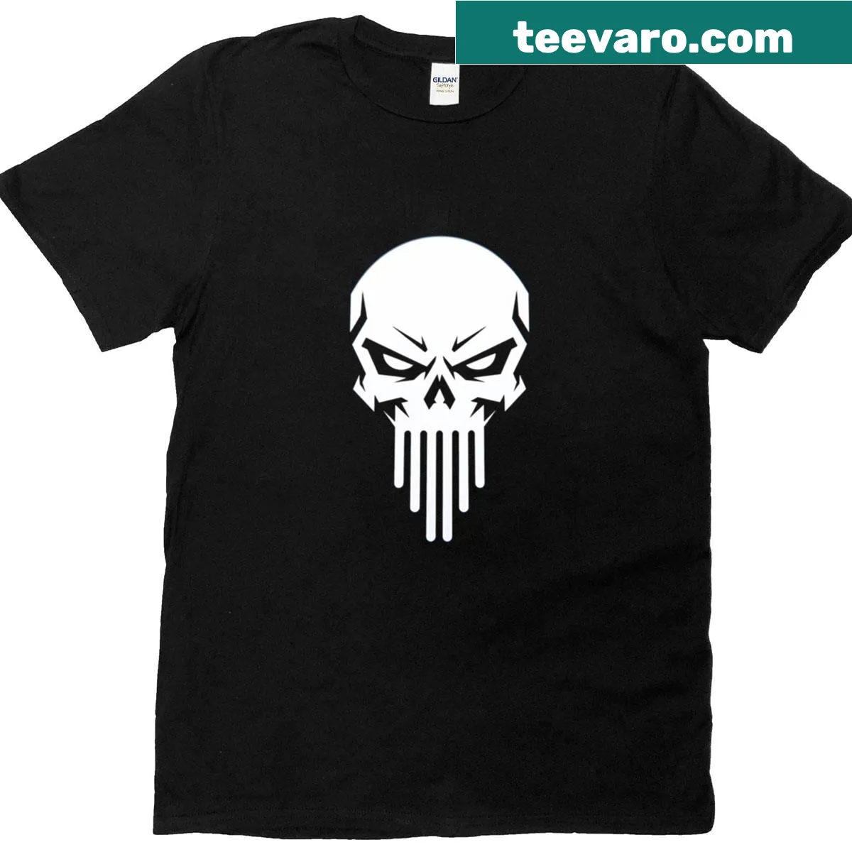 Edgy Black t-shirt featuring a haunting skull design. — on a men's t-shirt
