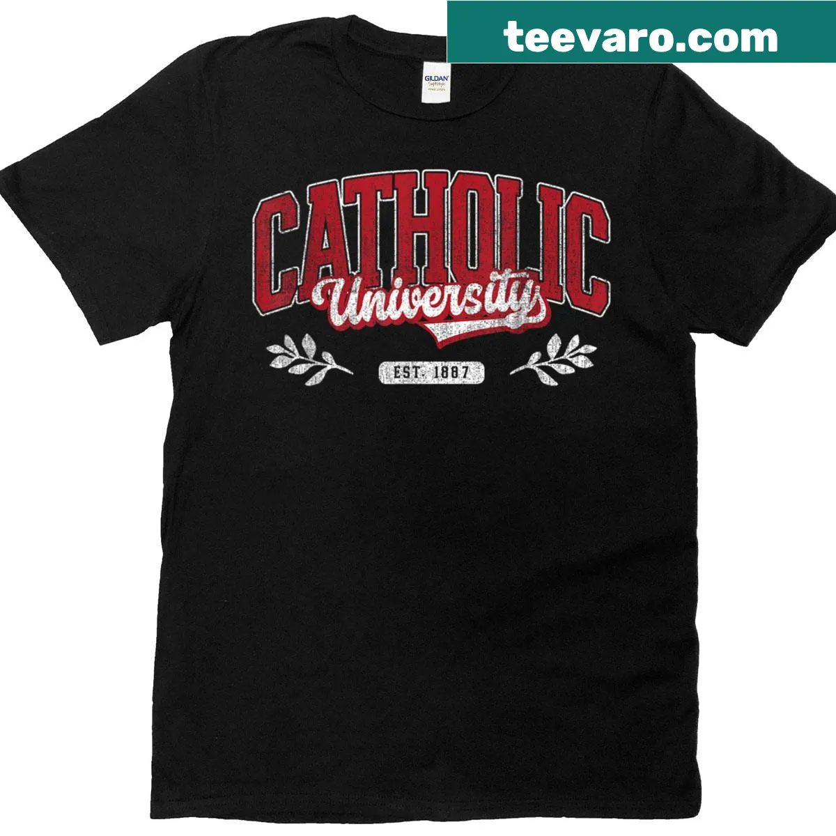 Retro Catholic university arch design T-shirt suitable for men and women — on a men's t-shirt