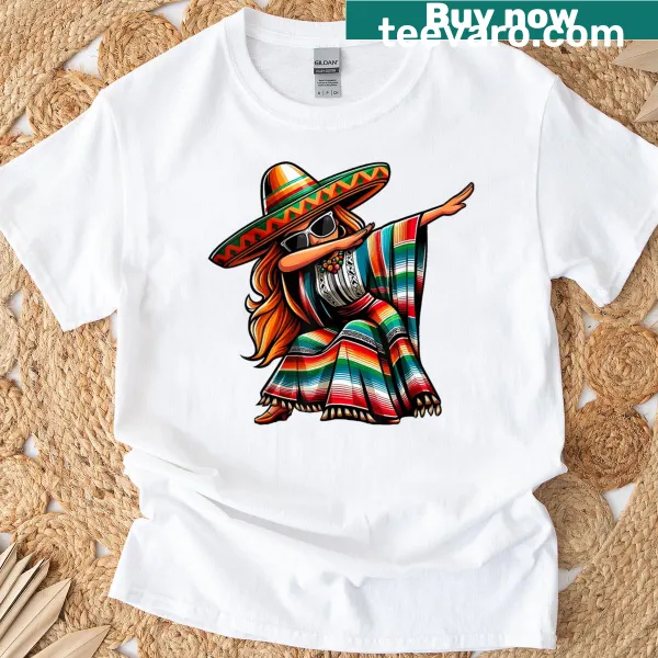 Cartoon of Mexican women dabbing on a Cinco de Mayo T-shirt