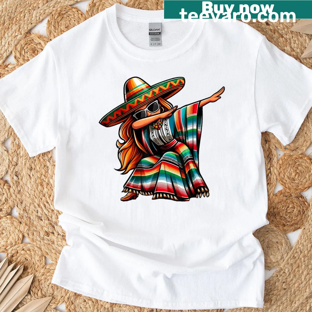 Cartoon of Mexican women dabbing on a Cinco de Mayo T-shirt — on a men's t-shirt