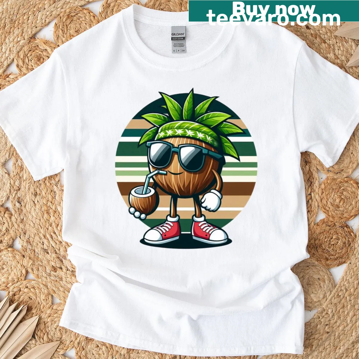 T-shirt featuring a playful coconut design for summer vibes — on a men's t-shirt