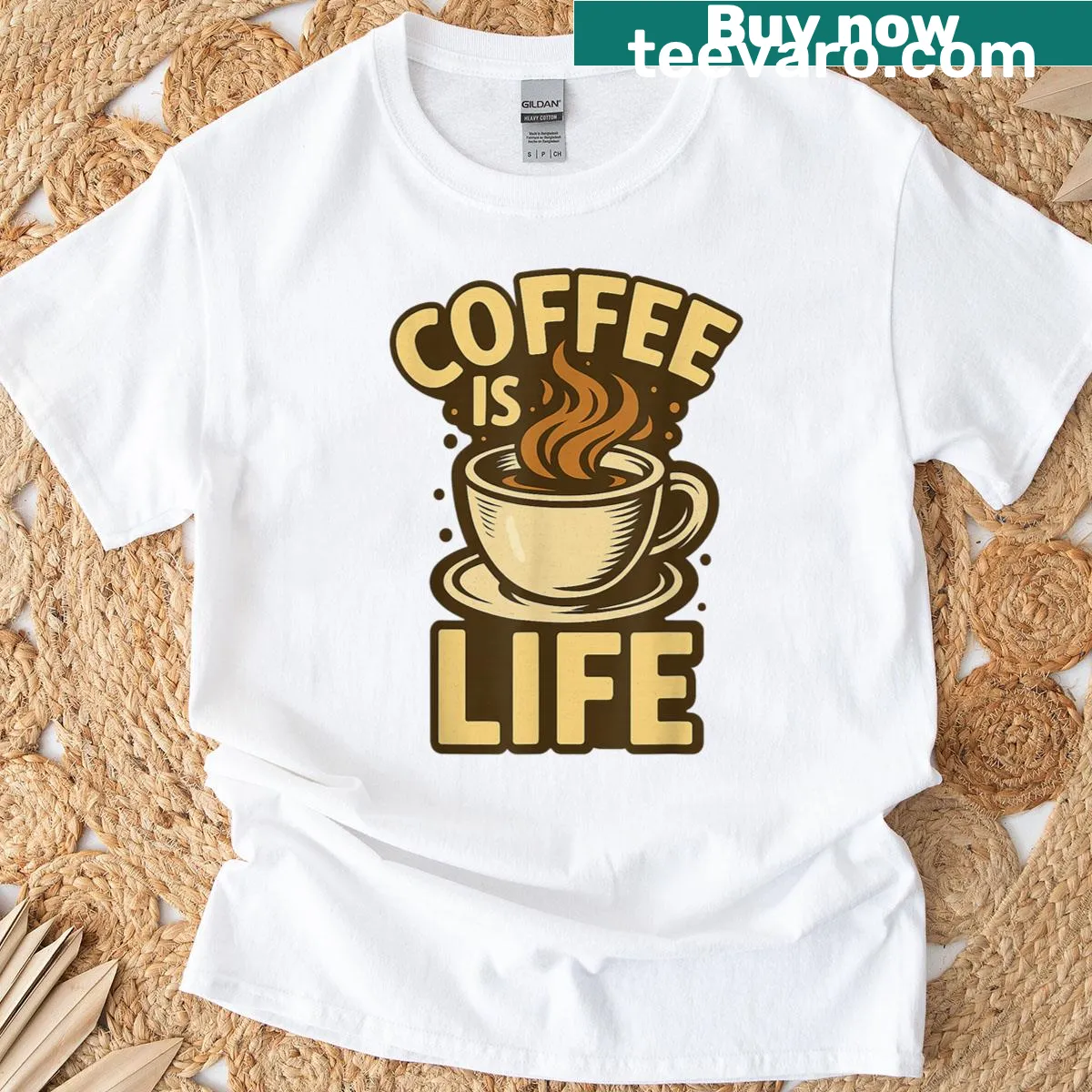 Vintage graphic tee featuring 'Coffee Is Life' text — on a men's t-shirt