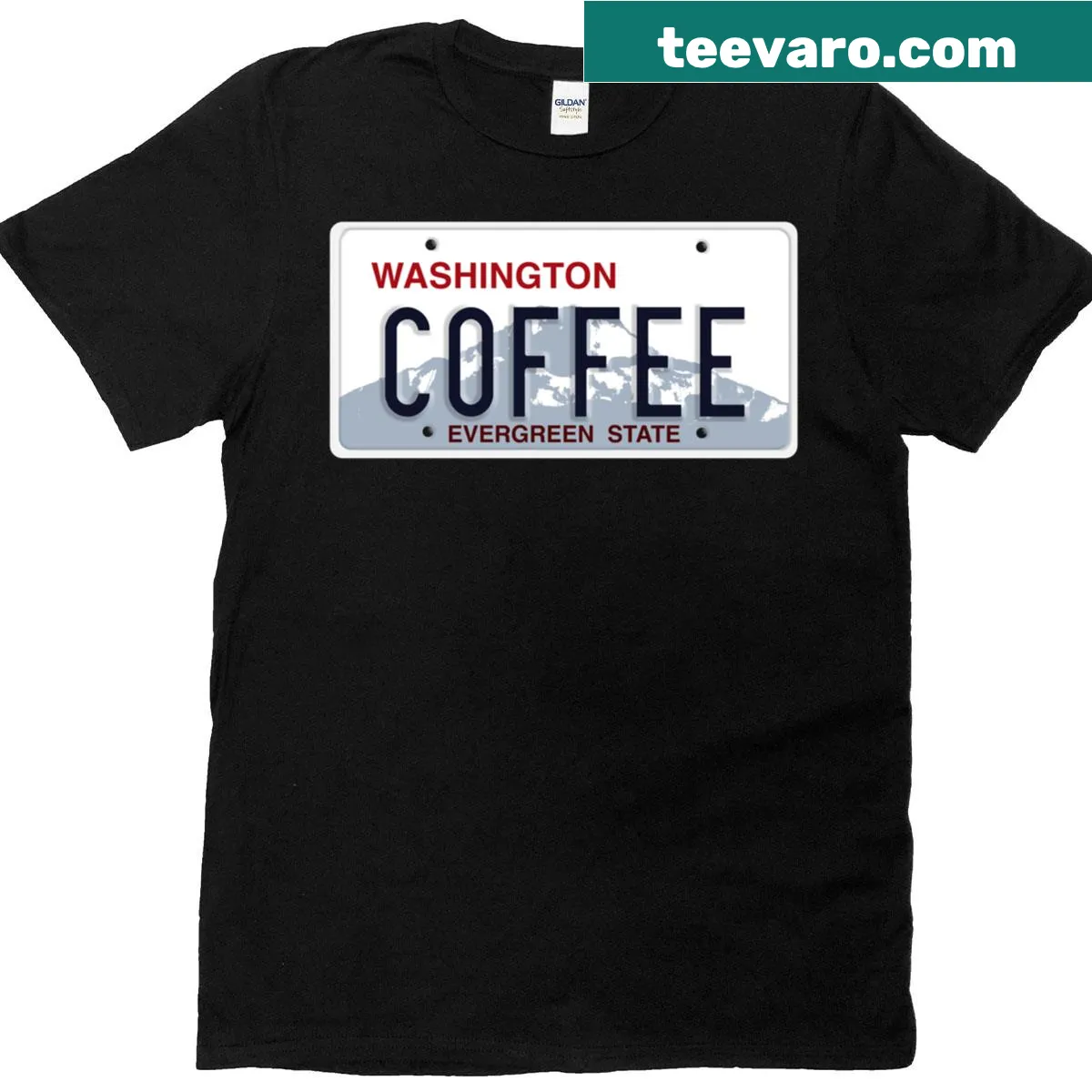 Washington State license plate coffee-themed T-shirt — on a men's t-shirt