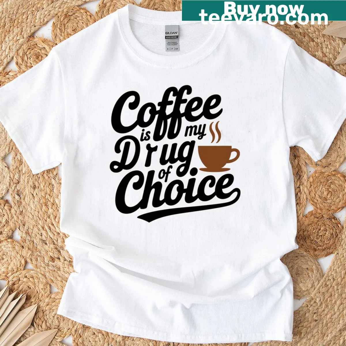 Novelty T-shirt with playful coffee-themed typography. — on a men's t-shirt