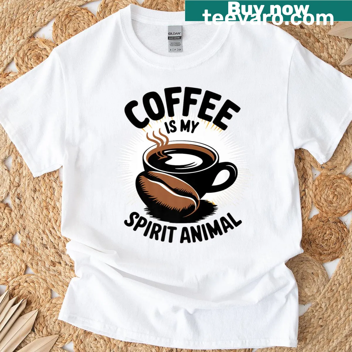 Fun coffee spirit animal themed graphic on a t-shirt — on a men's t-shirt