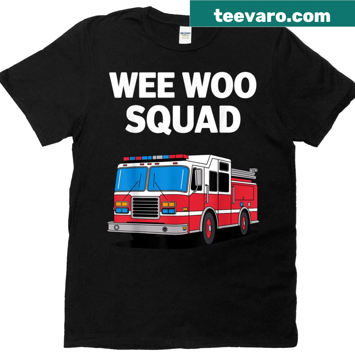 Illustrated firefighter emblem T-shirt for men and women — on a men's t-shirt