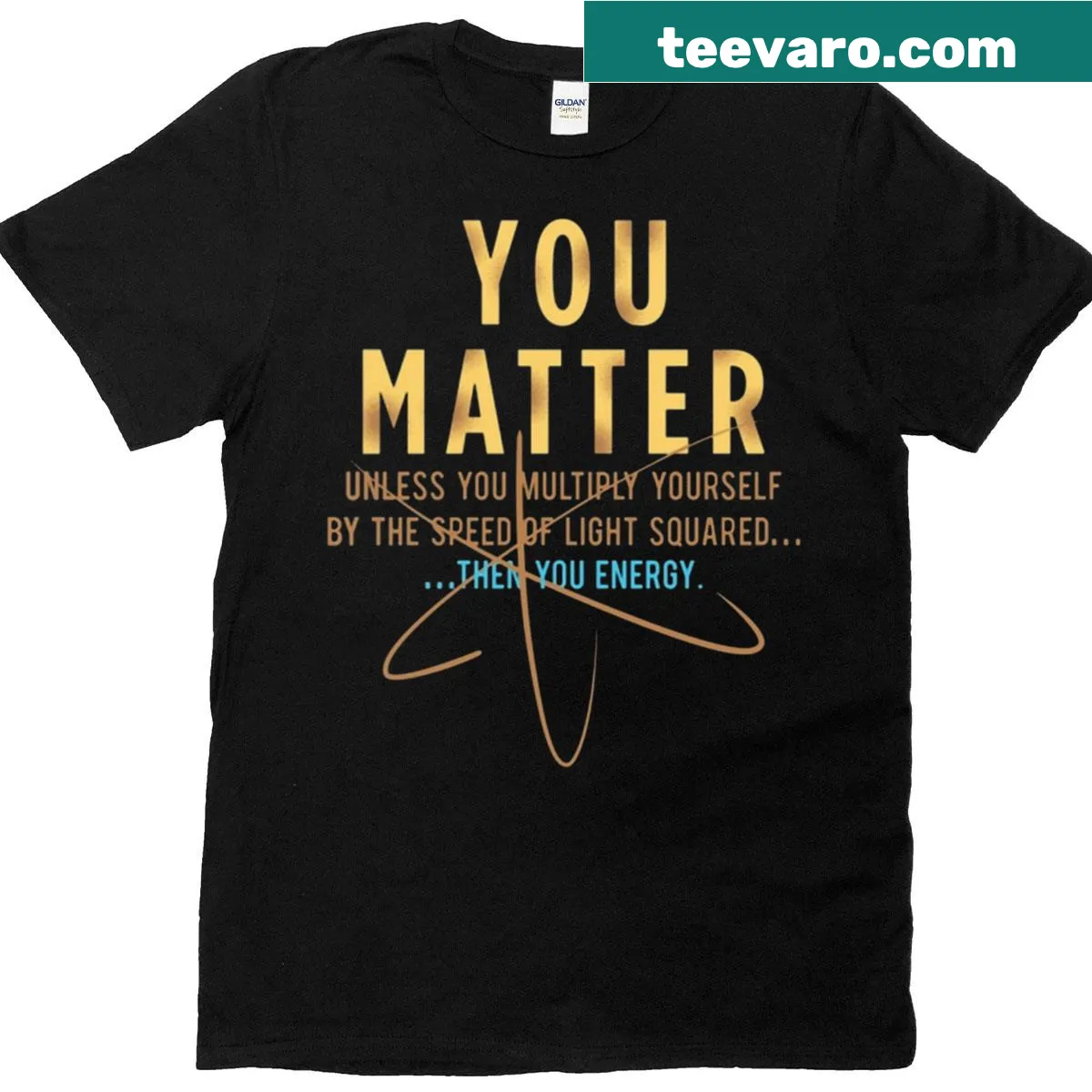 Funny physics-themed T-shirt with witty scientific phrase — on a men's t-shirt