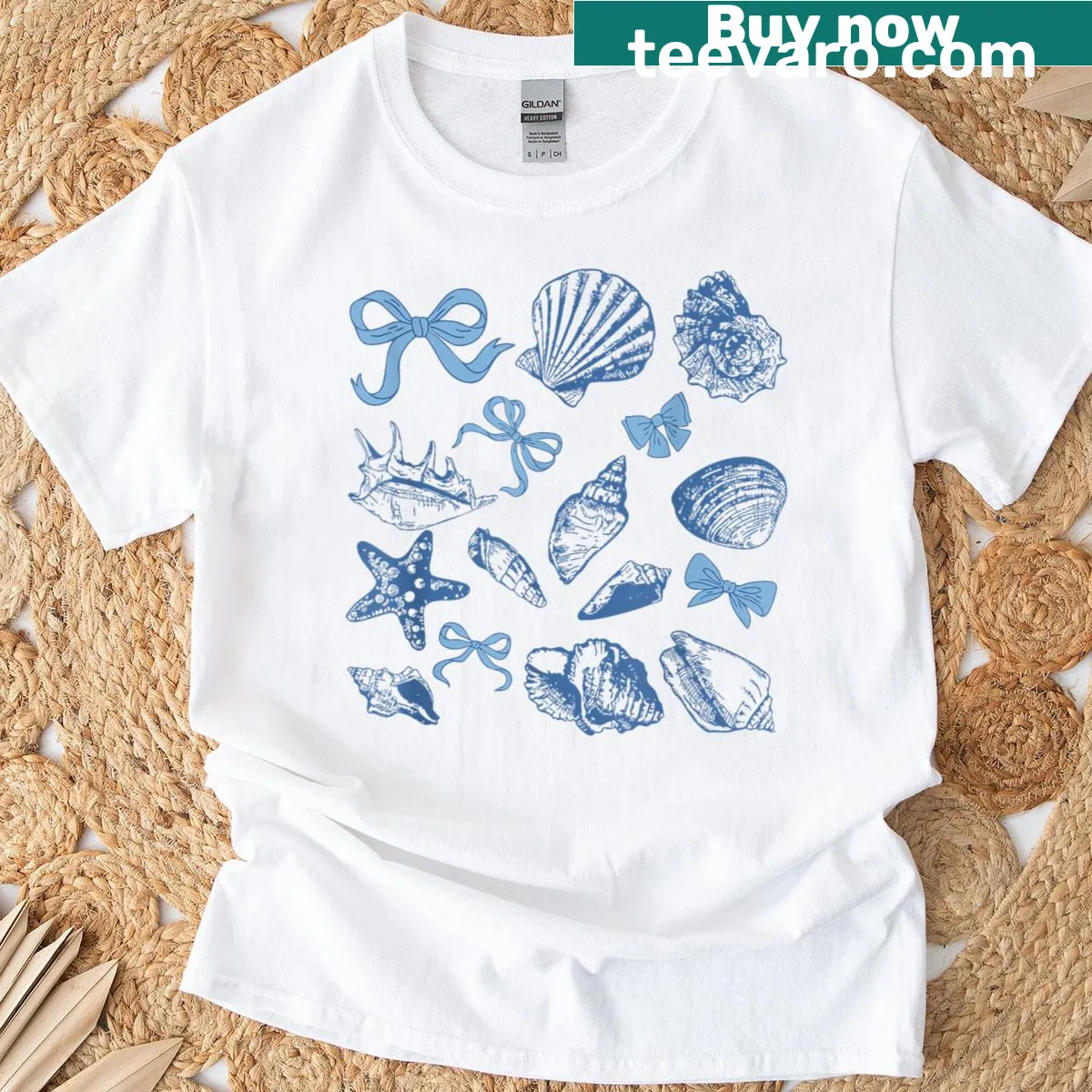 Retro summer t-shirt featuring blue bow design for beach lovers — on a men's t-shirt