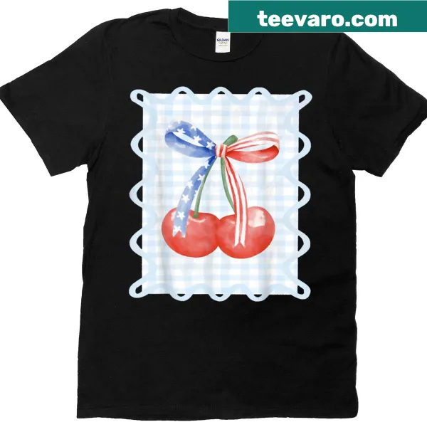 Patriotic T-shirt with a bow and American flag design