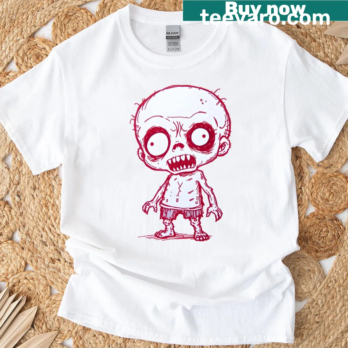 Cartoon zombie character with a funny expression on T-shirt — on a men's t-shirt