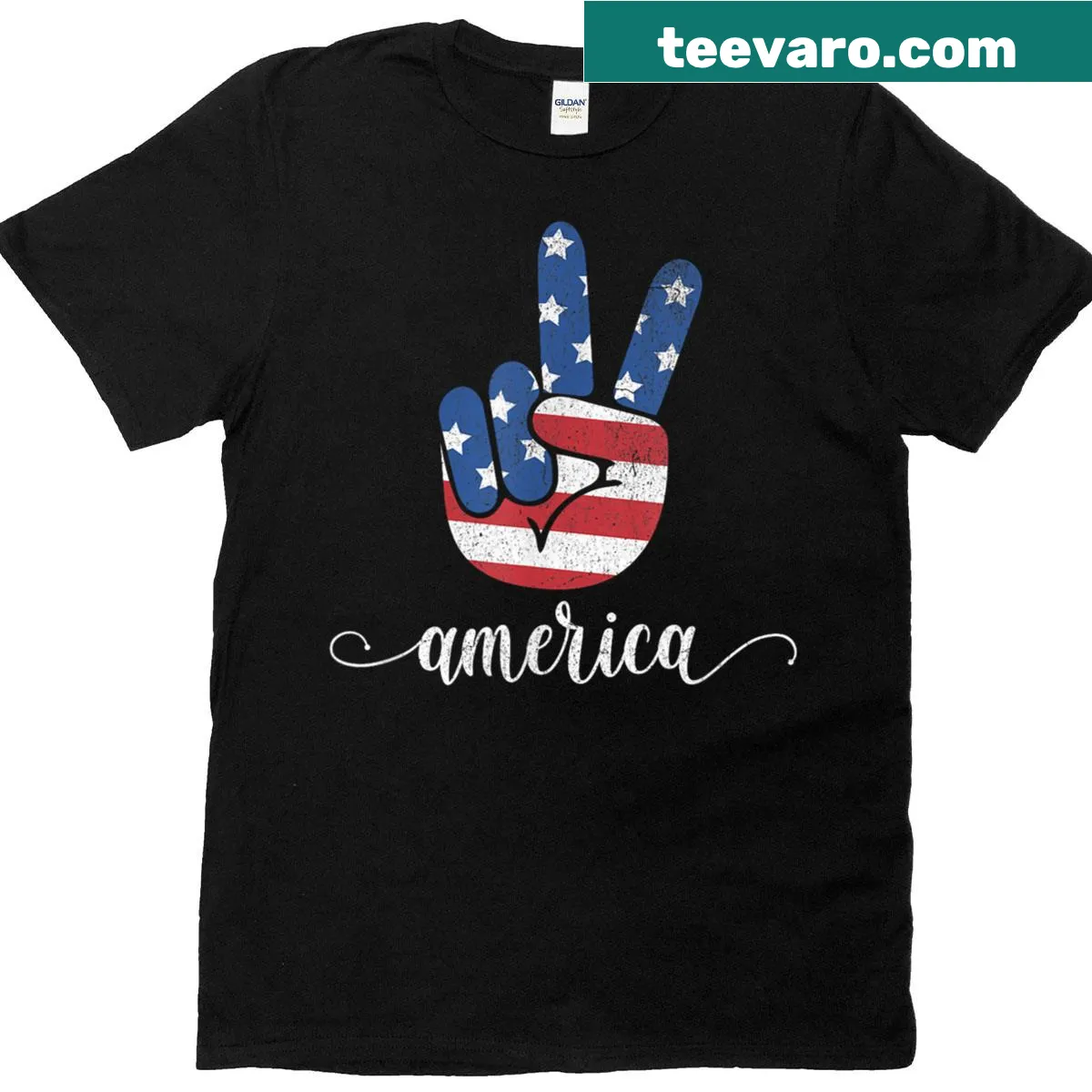 Cute patriotic T-shirt with peace-themed American flag design — on a men's t-shirt
