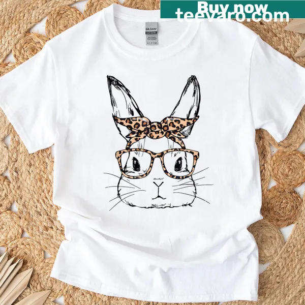 Cute bunny face t-shirt with leopard glasses and bandana