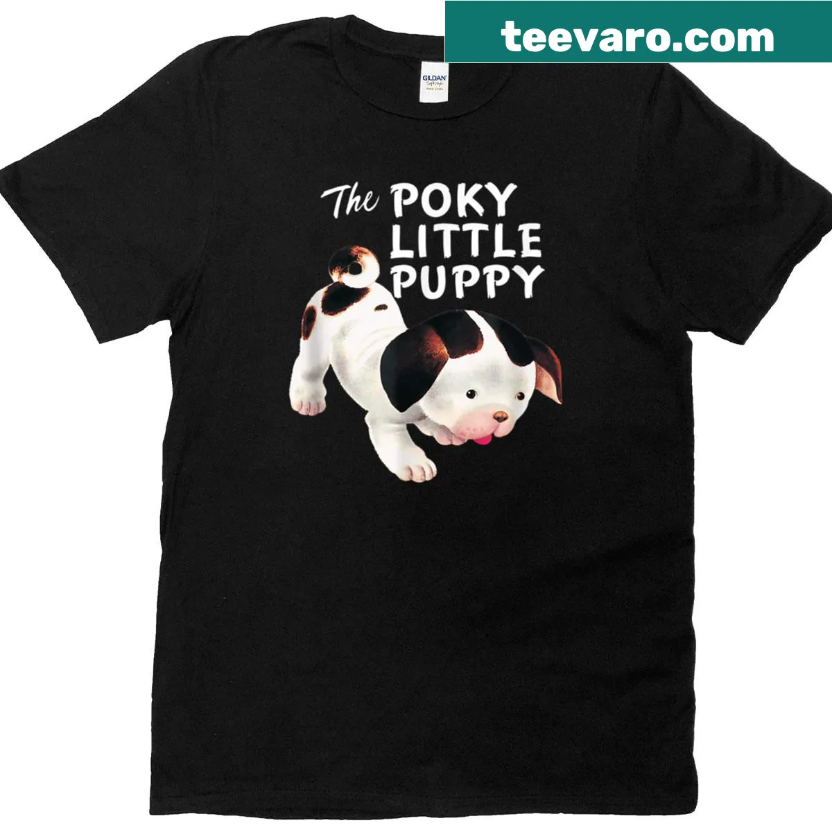T-shirt featuring The Poky Little Puppy illustration for all ages — on a men's t-shirt