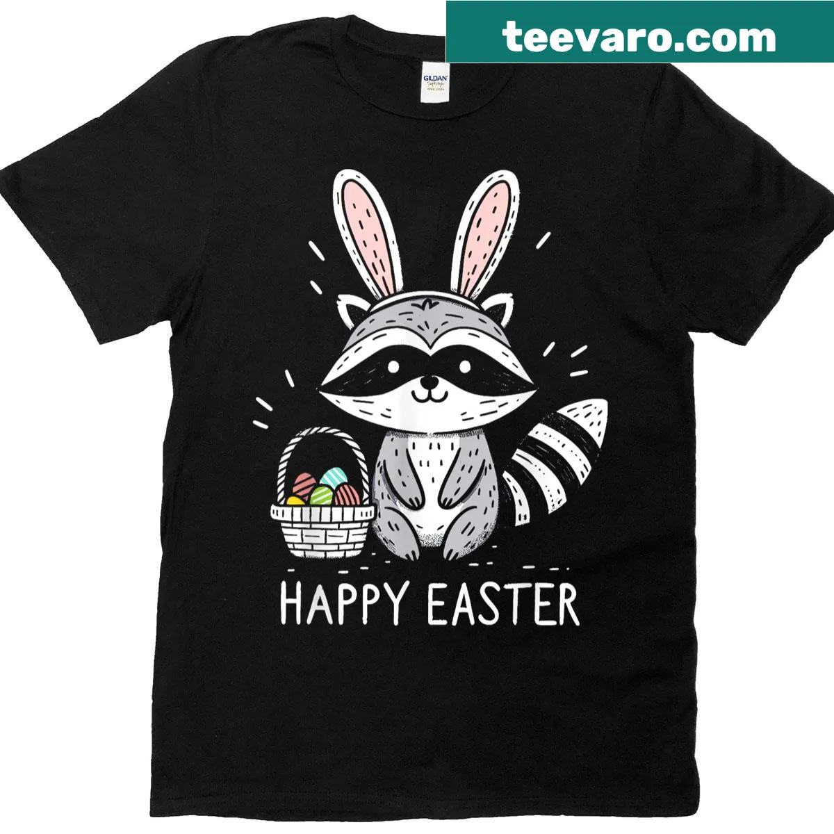 Cute raccoon Easter T-shirt for kids with a playful design — on a men's t-shirt