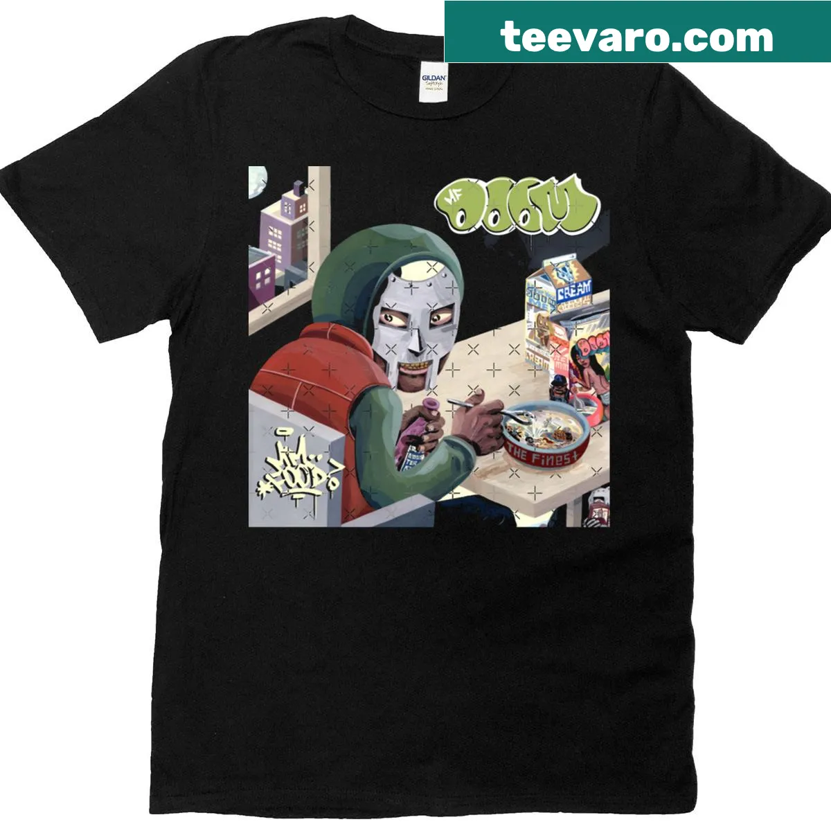 Doomsday-mf HD Rapper t-shirt with bold typography — on a men's t-shirt