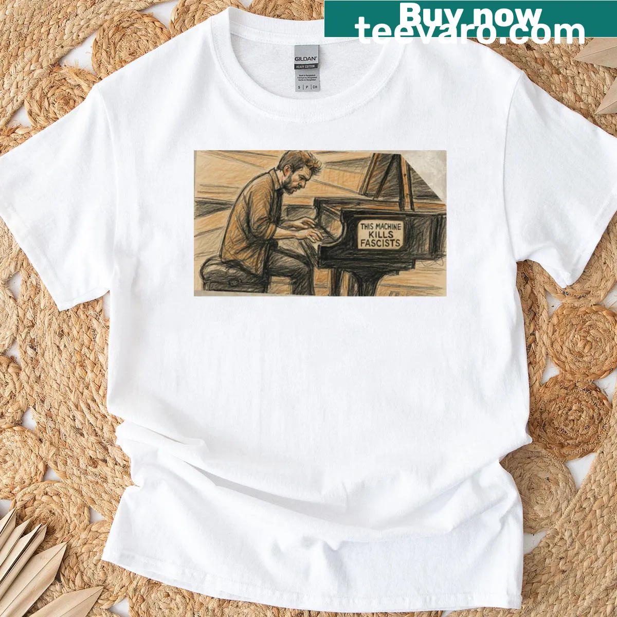 Dorian Wallace Piano Player T-shirt with powerful graphic — on a men's t-shirt