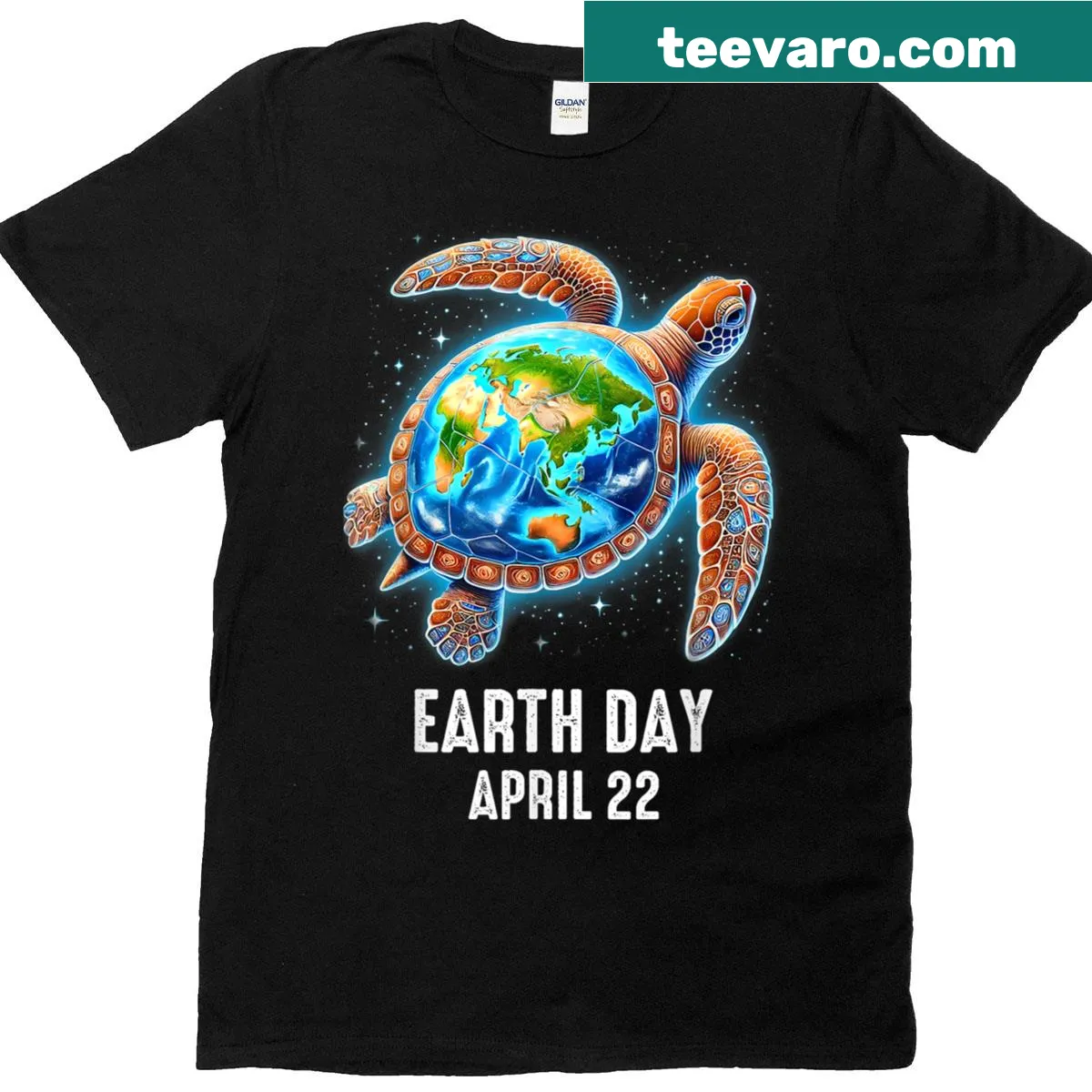 Illustrative T-shirt featuring a sea turtle design for Earth Day — on a men's t-shirt