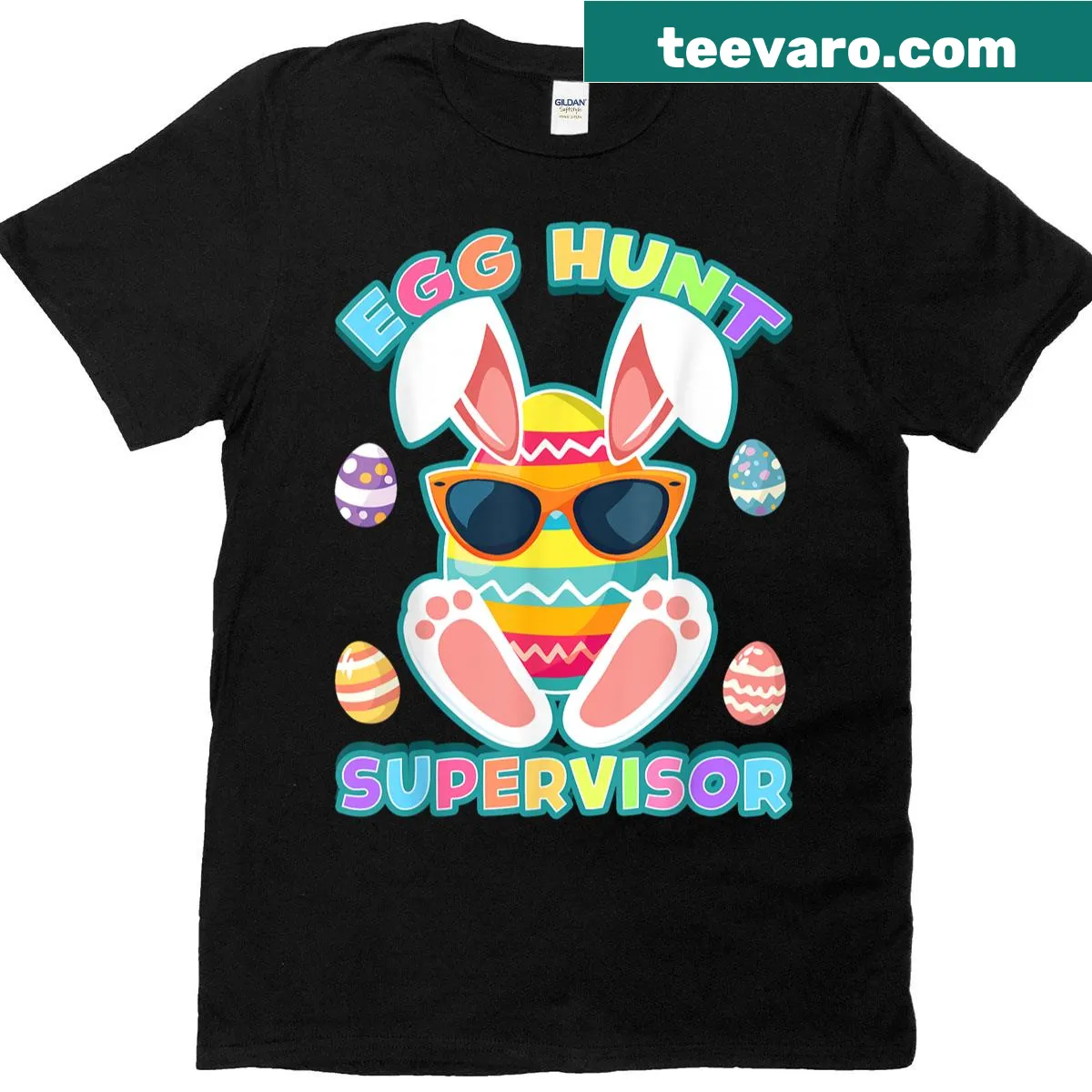 Egg Hunt Supervisor t-shirt with badge-style graphic for Easter fun. — on a men's t-shirt