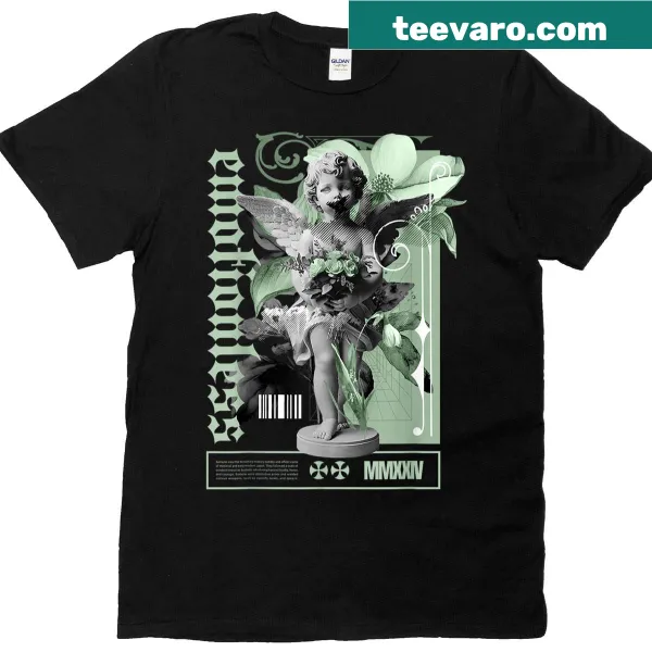 Abstract typography graphic tee with themes of abundance