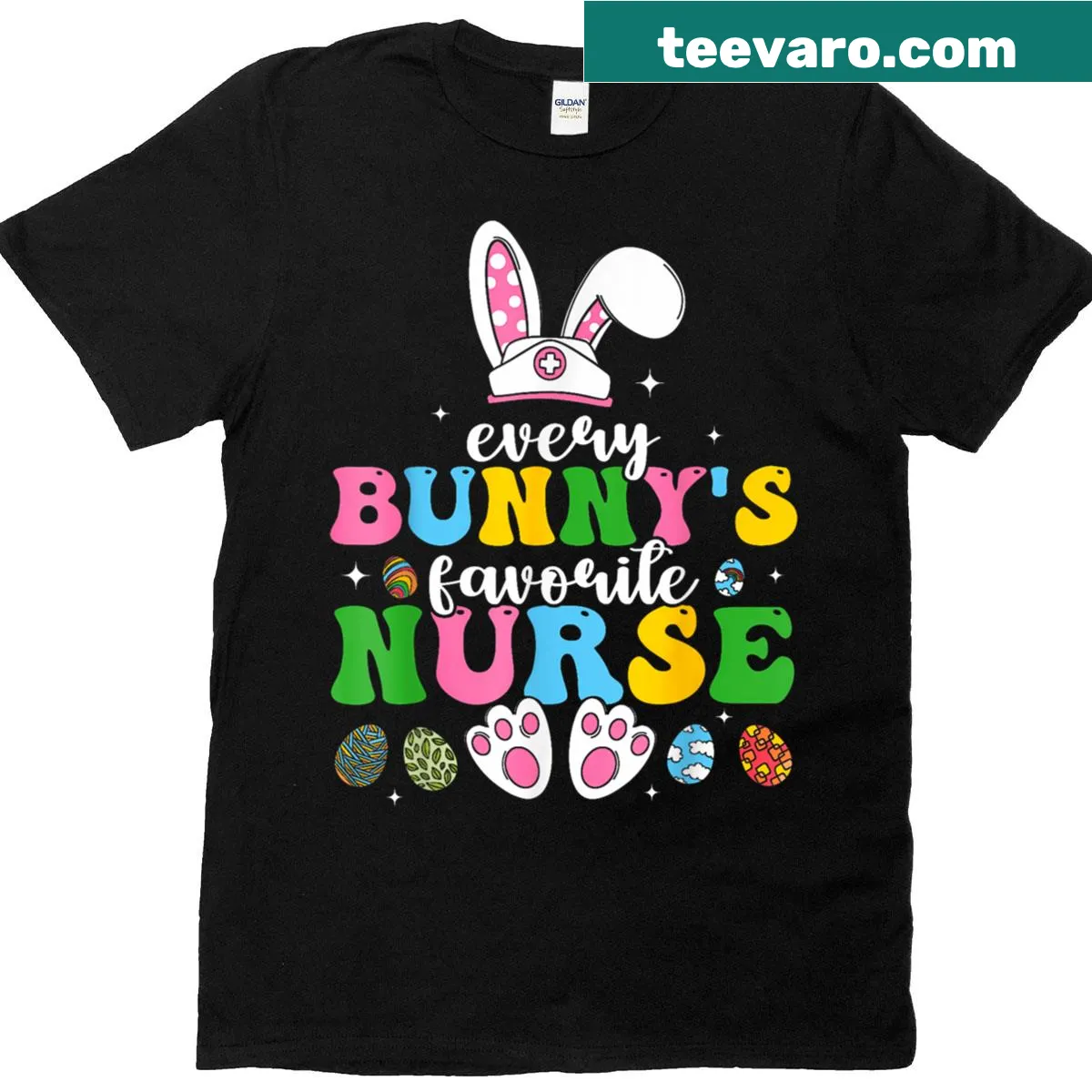 Cute Easter Bunny nurse illustration on a t-shirt — on a men's t-shirt