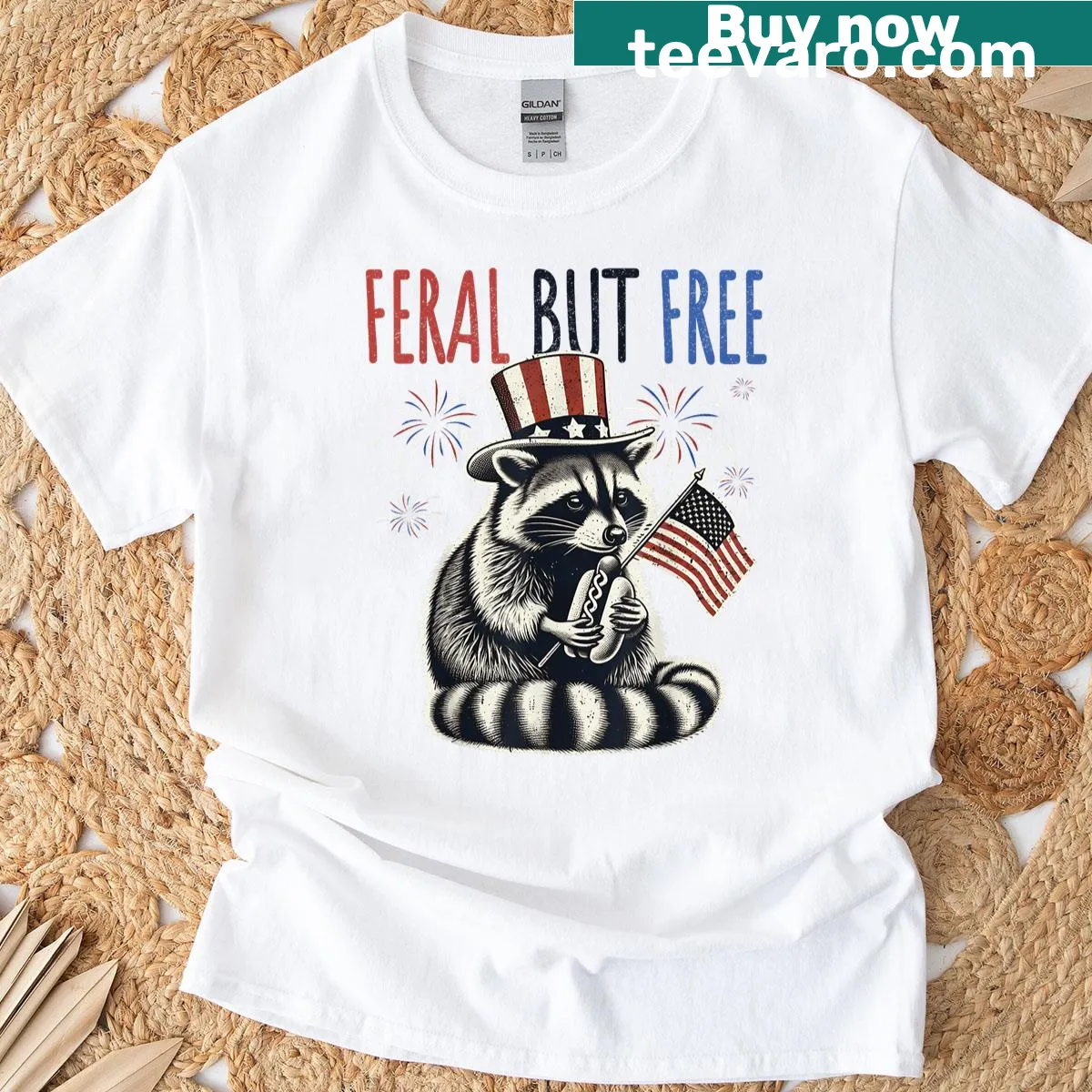 Funny raccoon t-shirt with sarcastic 4th of July graphic — on a men's t-shirt