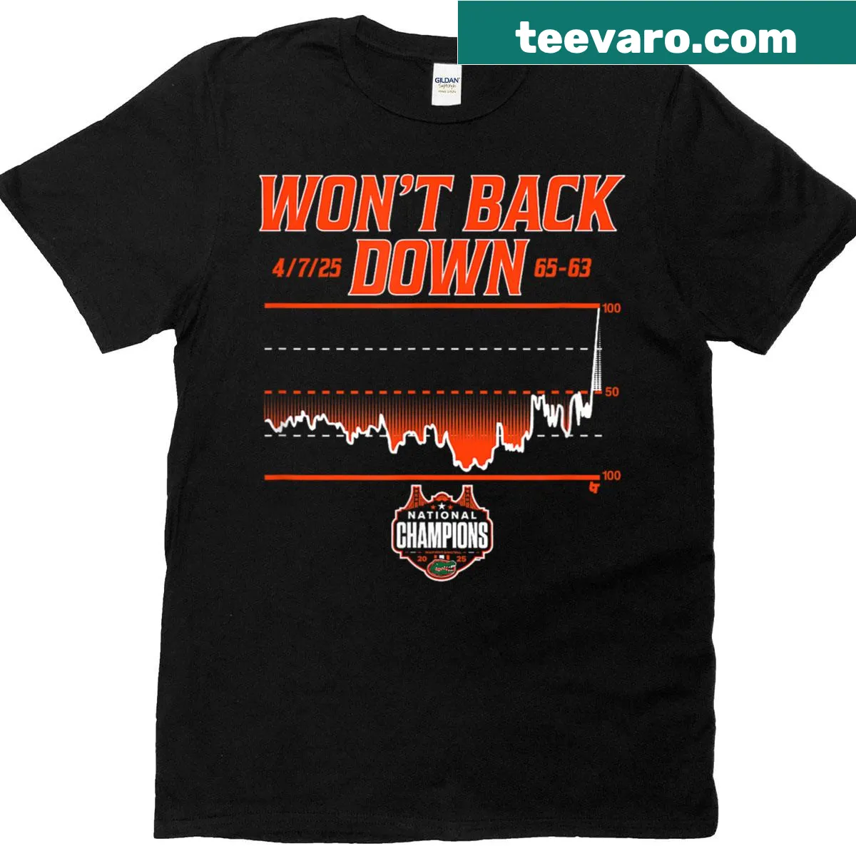 Bold graphic stating 'Won't Back Down' on a basketball t-shirt — on a men's t-shirt