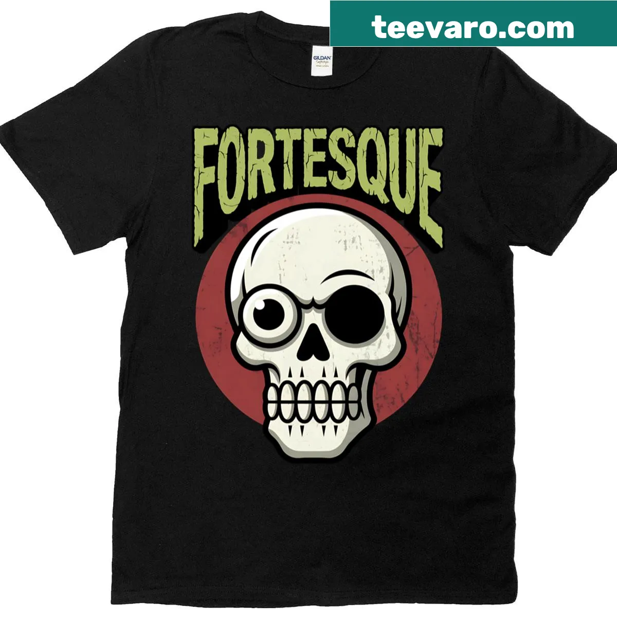 Minimalist t-shirt featuring bold typography of the word 'Fortesque' — on a men's t-shirt