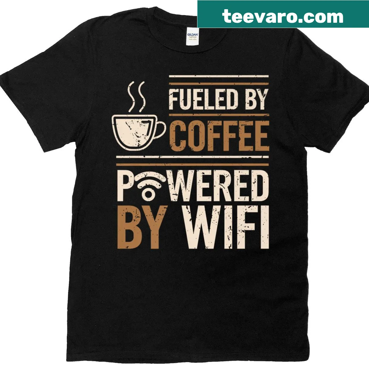 Premium T-shirt with funny coffee and wifi saying — on a men's t-shirt