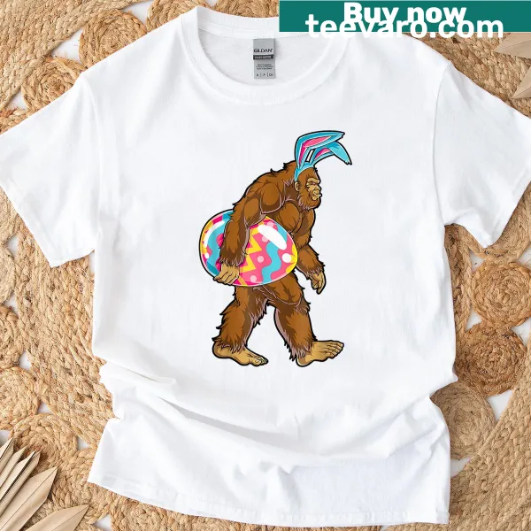 Funny Bigfoot Bunny T-shirt for Easter featuring a humorous cartoon graphic