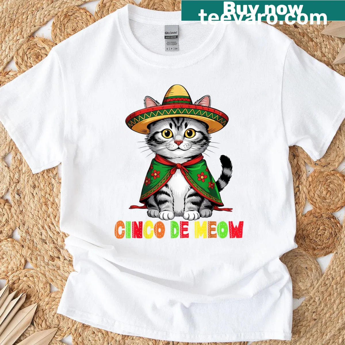 Cinco de Mayo t-shirt featuring a cat in a sombrero — on a men's t-shirt
