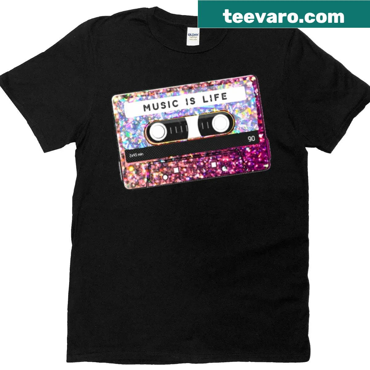 Typography T-shirt with Glitter Tape and music theme — on a men's t-shirt