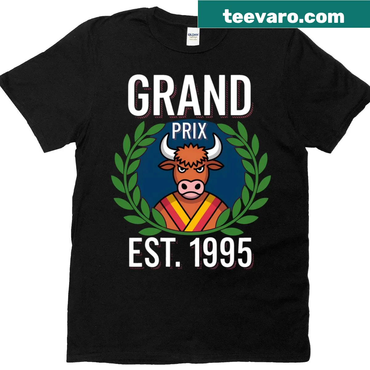 Grand Prix logo design on a stylish graphic T-shirt — on a men's t-shirt