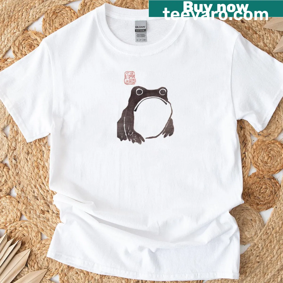 Illustration of a grumpy frog on a t-shirt design — on a men's t-shirt